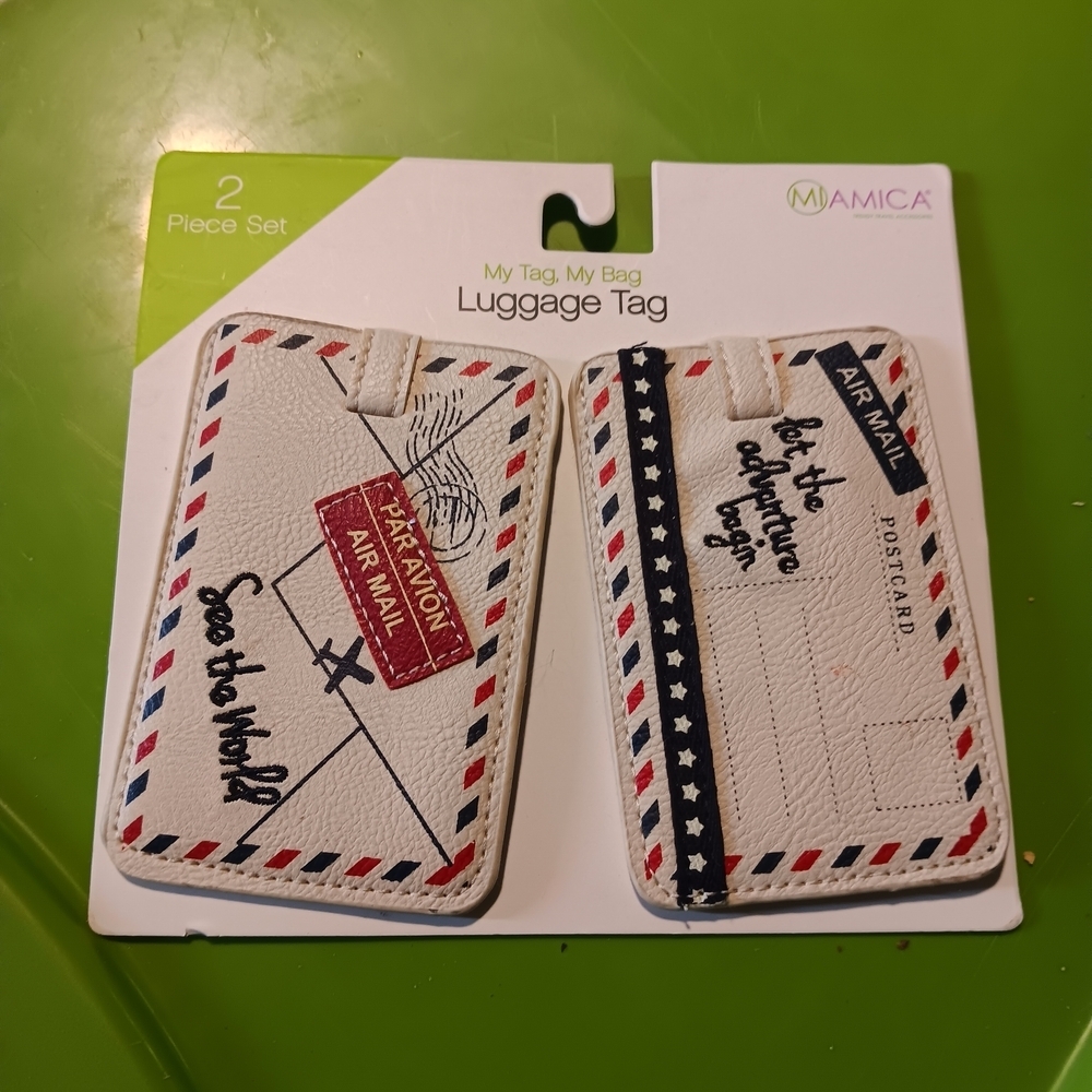 Miami White and Red Airmail Luggage Tags 2-Piece Set